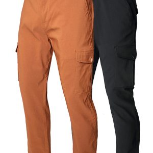 2pcs Solid Casual Pants For Men, Mid Waist Mid Stretch Cargo Pants With Flap Pockets, Male's Versatile Bottoms For All Seasons Hiking And Outdoors Activities